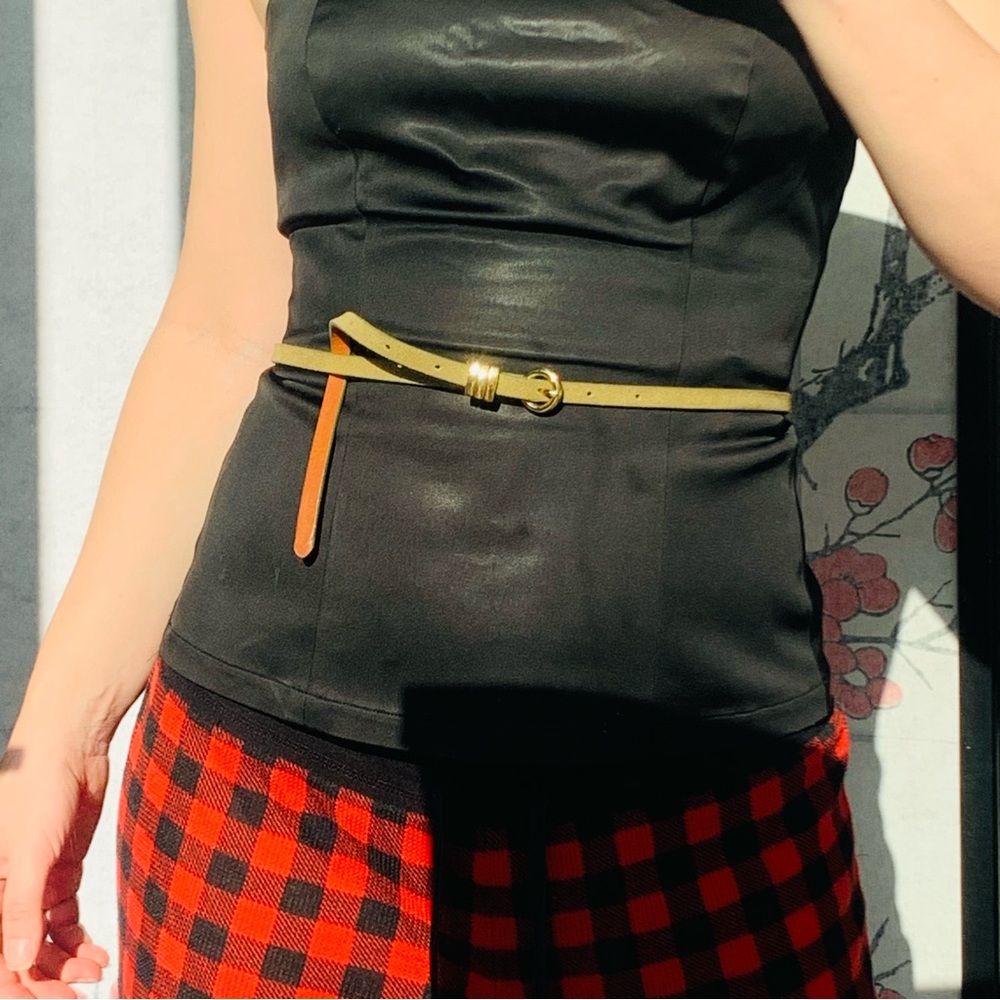 Free People Inversed Genuine Leather Skinny-Skinny Long Green Suede Belts